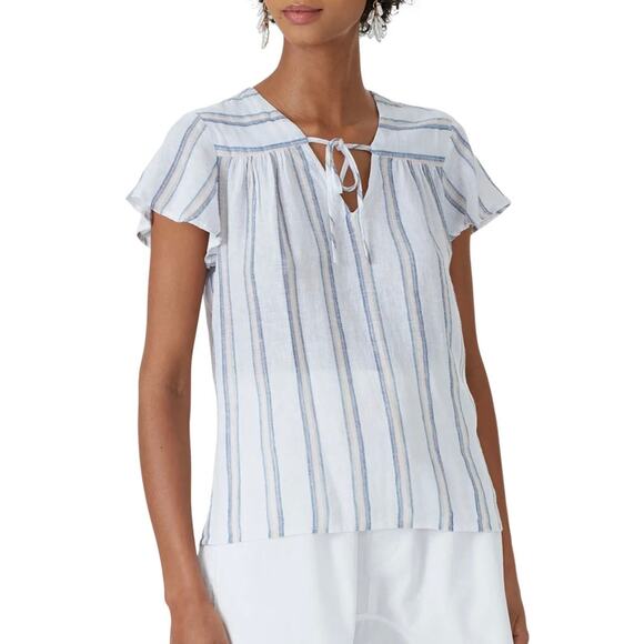 Rails White and Blue Striped Linen Viera Top M - Picture 1 of 12